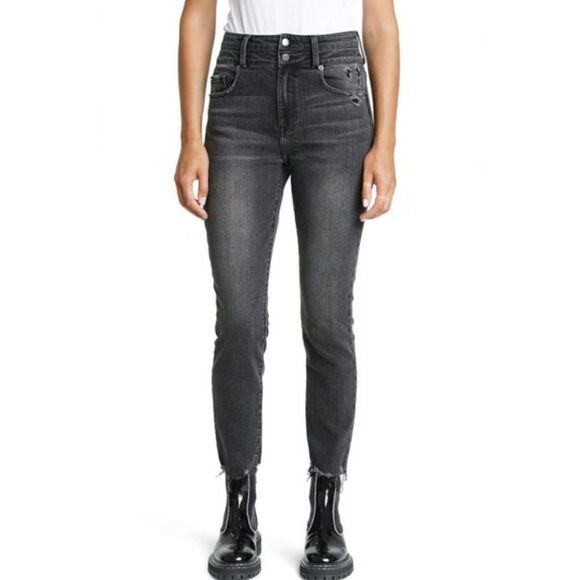 Pistola Audrey Frayed Hem Ankle Jeans Slim Distressed Black Women’s Size 27 - Picture 1 of 9